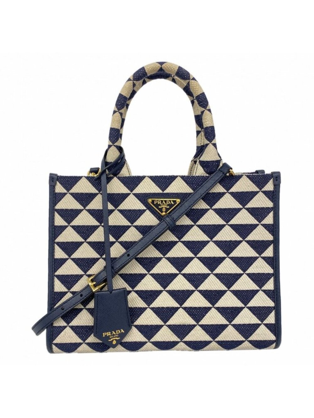 Prada Tote Canvas Navy White Gold 2-Way - Picture 1 of 10